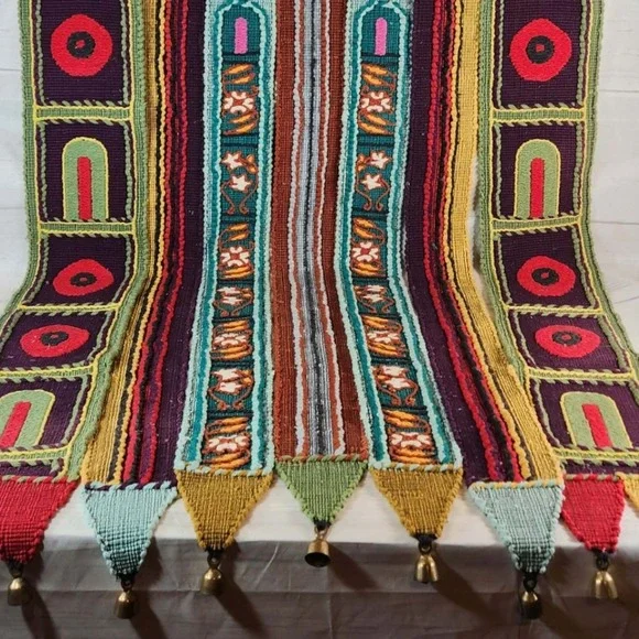 Wall Hanging Multicolor Woven Textile Bell Detail Bohemian